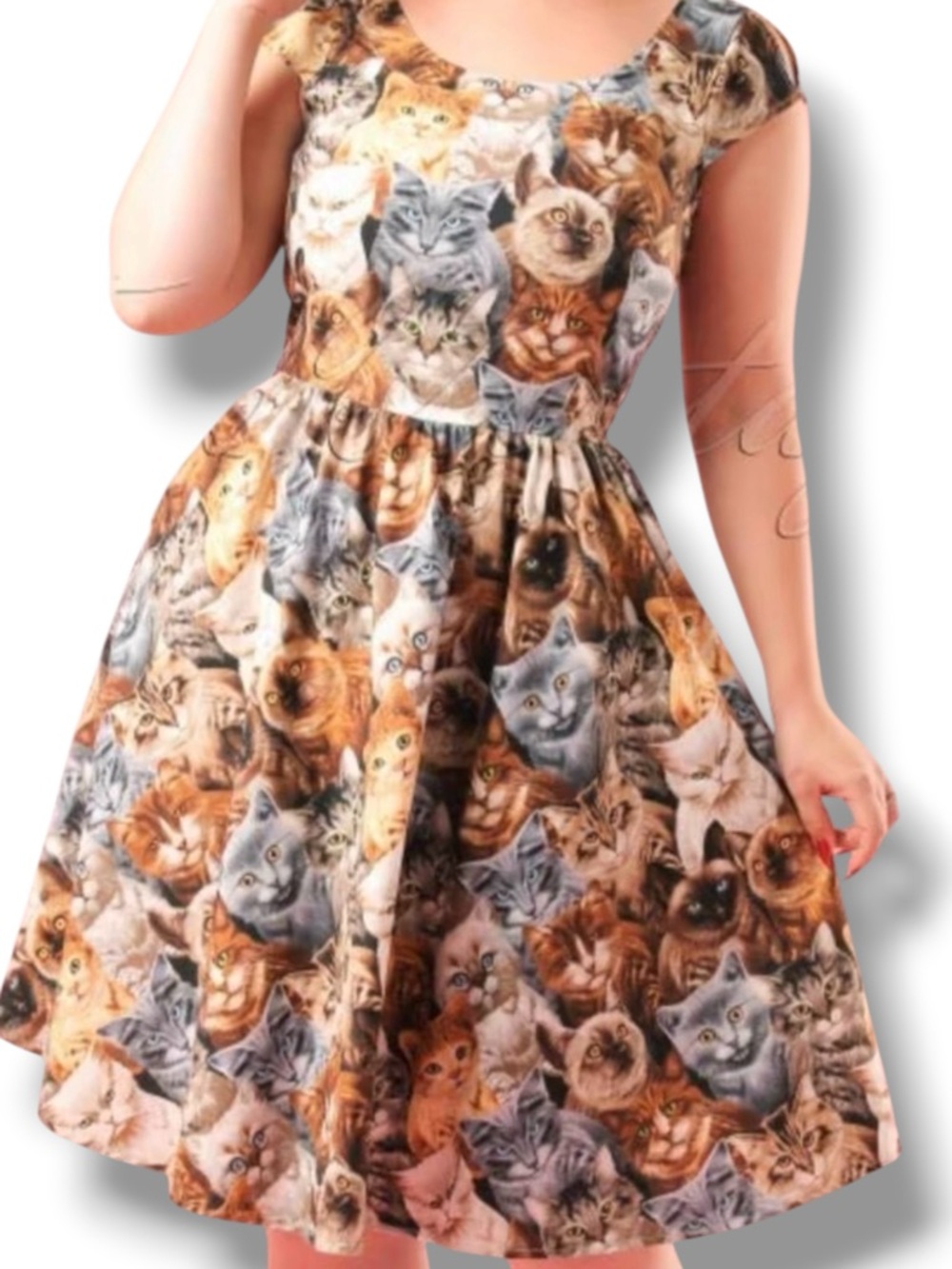 Retrolicious ModCloth Cat Kitty Swing Dress Rockabilly Cap Sleeves Size Small - Picture 5 of 10